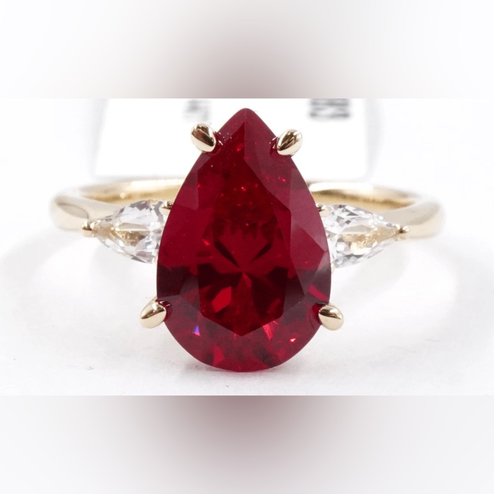 SOLD Lab Grown Ruby and White Sapphire Ring 14kt Yellow Gold $1000